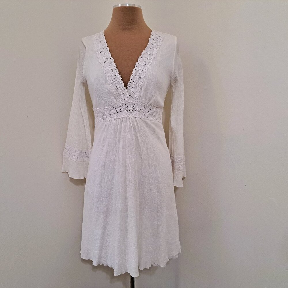 Violet Juniors White Lace Lining Dress Long Sleeve Size XL